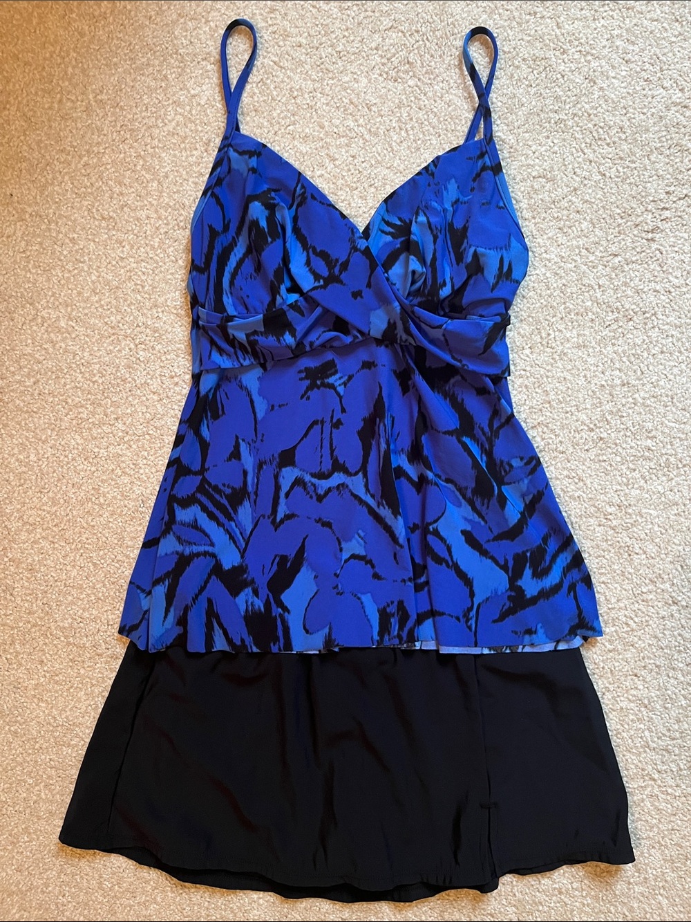 Aqua Green Tankini Swim Top and Skirt blue and black, top size S and skirt M
